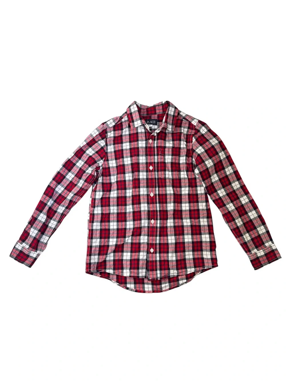 The Children’s Place Boys Plaid Button Front Shirt Red White Blue Size Large